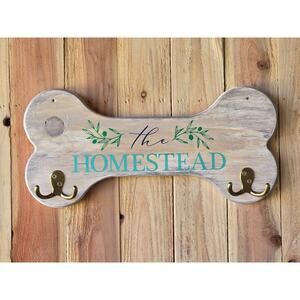 Welcome Sign, Rustic "The Homestead", Bone Shape, Wood, Handmade, Wall Mount
